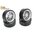 Team Magic Tires - 1/10 Drift - mounted - 8 Spoke Fog Silver wheels - 12mm Hex - Radials 2.2" (4 pcs)